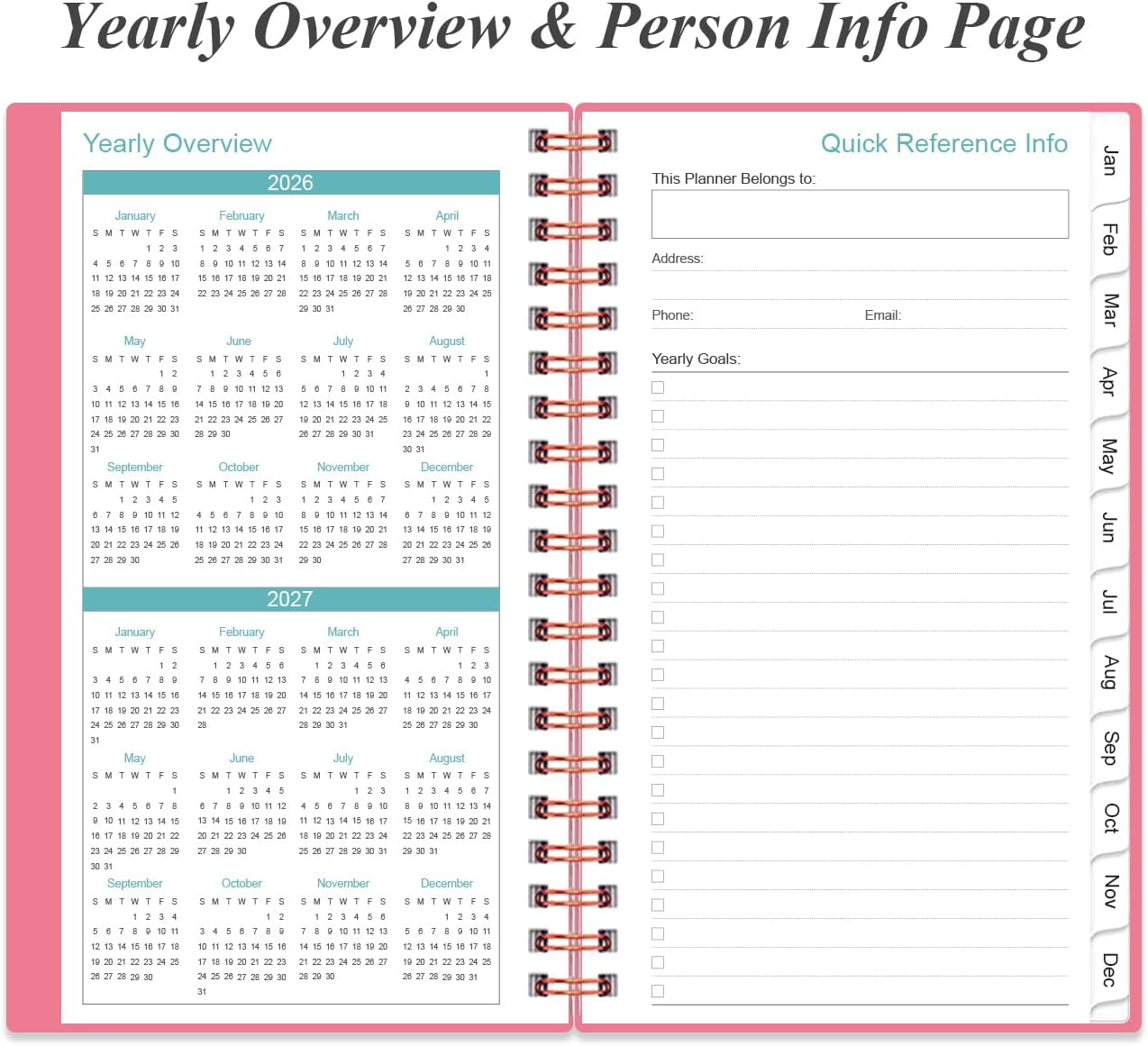 2025-2026 Pocket Planner/Calendar - 2025-2026 Planner from July 2025 - June 2026, Planner 2025 with 12 Tabs, Twin-Wire Binding, Inner Pocket, 3.75" x 6.75, Pink