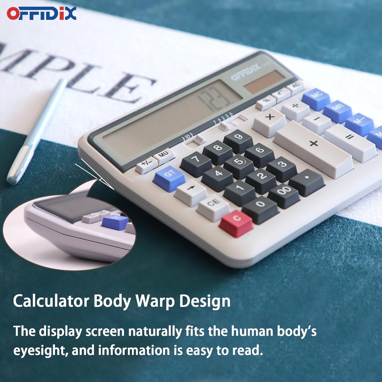 OFFIDIX Office Computer Key Electronic Calculator, Financial Calculators for Bank Stuff and Accouter, Financial Accounting Style 12-Digit Display with Battery and Solar Desktop Calculator