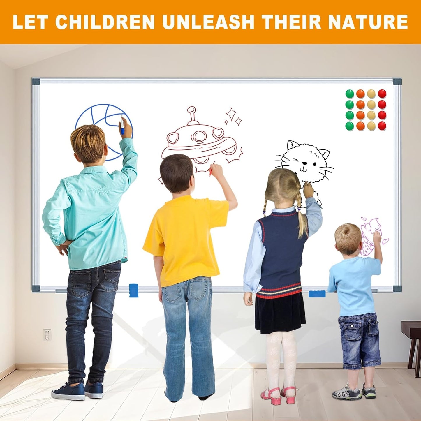 H-Qprobd 5' x 4' Dry Erase Board for Wall 60" x 48" (2 Pack) Magnetic Presentation Whiteboard with Long Pen Tray, Wall-Mounted White Boards Large Whiteboard Including 8 Markers, 16 Magnets, 2 Erasers