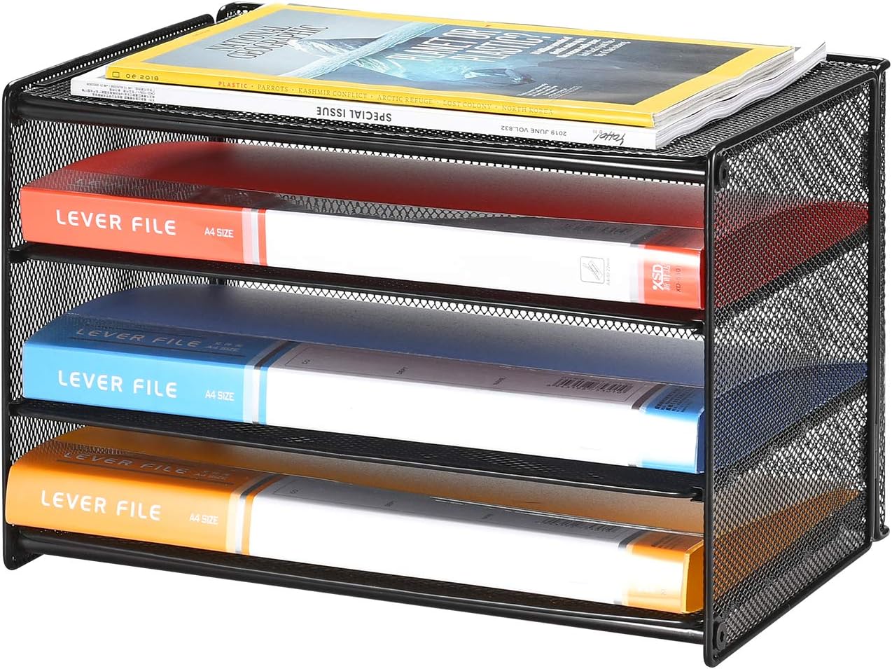 Samstar Paper Letter Tray, 3 Tier Desk File Organizer Paper Sorter Letter Shelf Rack, Mesh Made,Black ...