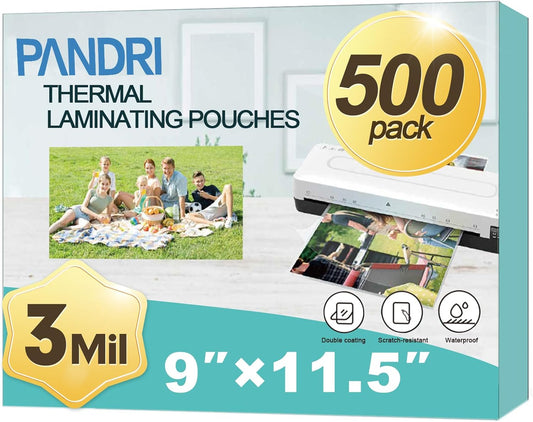 Laminating Sheets, PANDRI 500 Pack Thermal Laminator Pouches Holds 8.5 x 11 Inch, 3 Mil Clear Laminator Paper 9 x 11.5 Inch, Letter Size