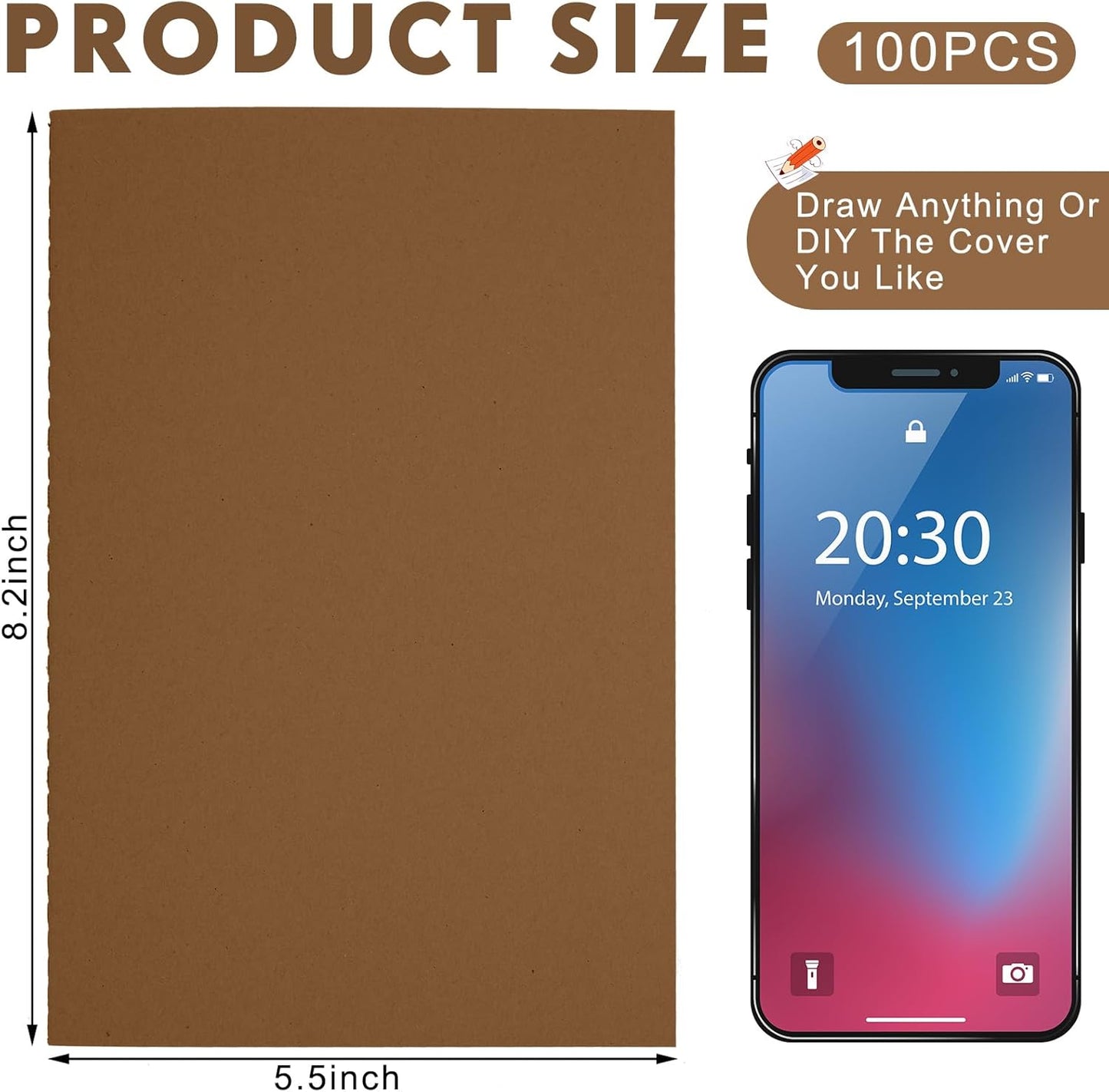100 Pcs Kraft Notebook Journals 5.5 Inch x 8.3 Inch A5 Softcover Notebooks Bulk for Writing Sketch Office Notepad with 60 Pages 30 Sheets (Dark Brown,Lined)