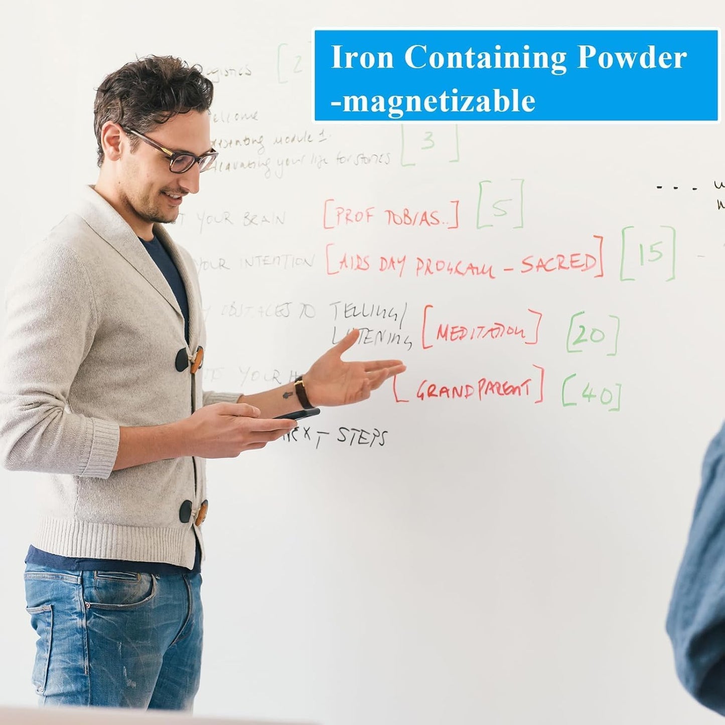 White Board Sticker Adhesive Backing, 39" x 78" Magnetic Dry Erase Board Contact Paper Stick on Wall, Whiteboard Sheet for Teacher Kids Classroom, Include Markers, Eraser with Magnet