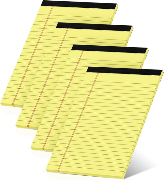 Legal Pads 5x8 Inch, 4 Pack, Narrow Ruled, 5x8 Yellow Legal Pad, Mini Double-Sided Printing Notepad Perforated Note Pads 5x8" Lined Paper, Lined Writing Pads for Office Home School, 30 Sheet/Pad
