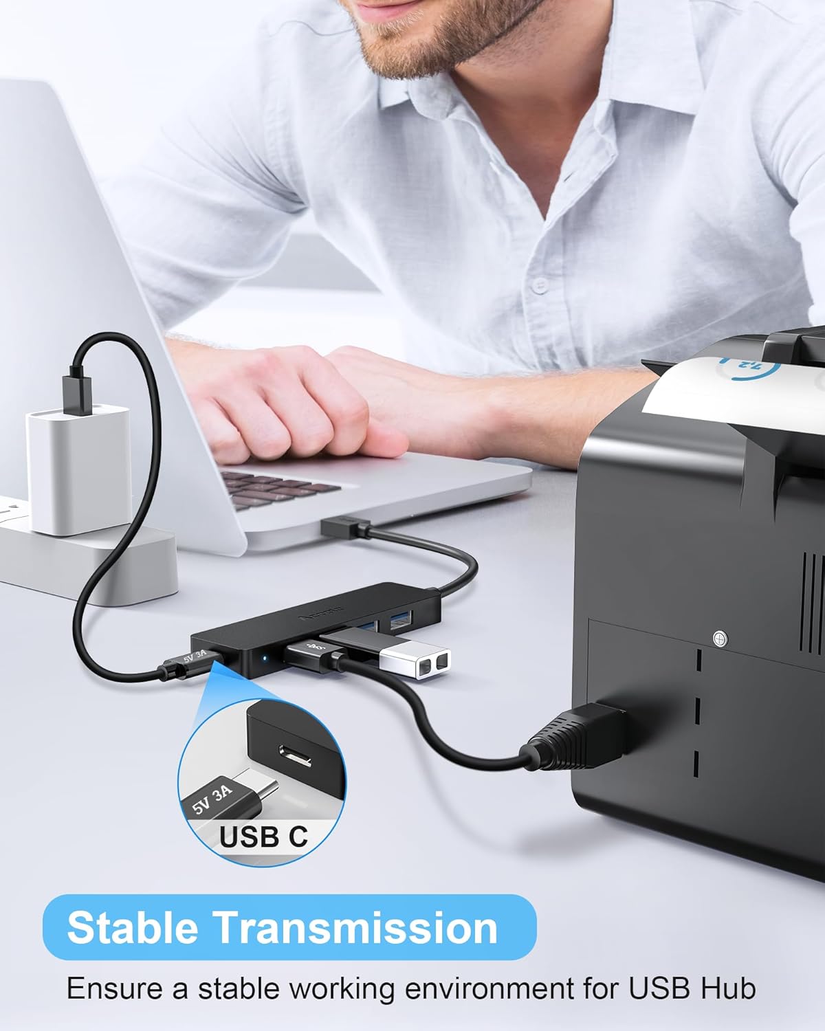 Aceele 4-Port USB 3.0 Hub, Ultra-Slim USB Hub with USB-C Powered Port[Charging/Monitor Not Supported], USB Port for MacBook, Mac Pro, iMac, Mac Mini, XPS, PC, Laptop, Flash Drive, Mobile HDD