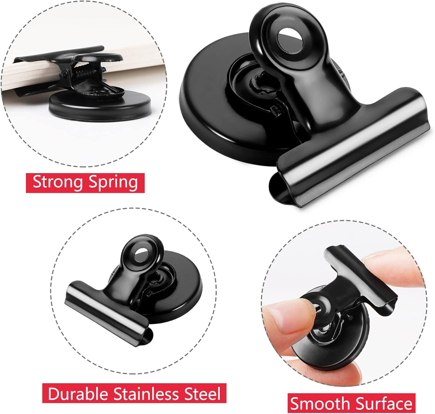 VNDUEEY 6 Pack Refrigerator Magnets Fridge Magnets, Black Magnetic Clips Whiteboard Magnets, Magnet Clips for Home and Office List Display