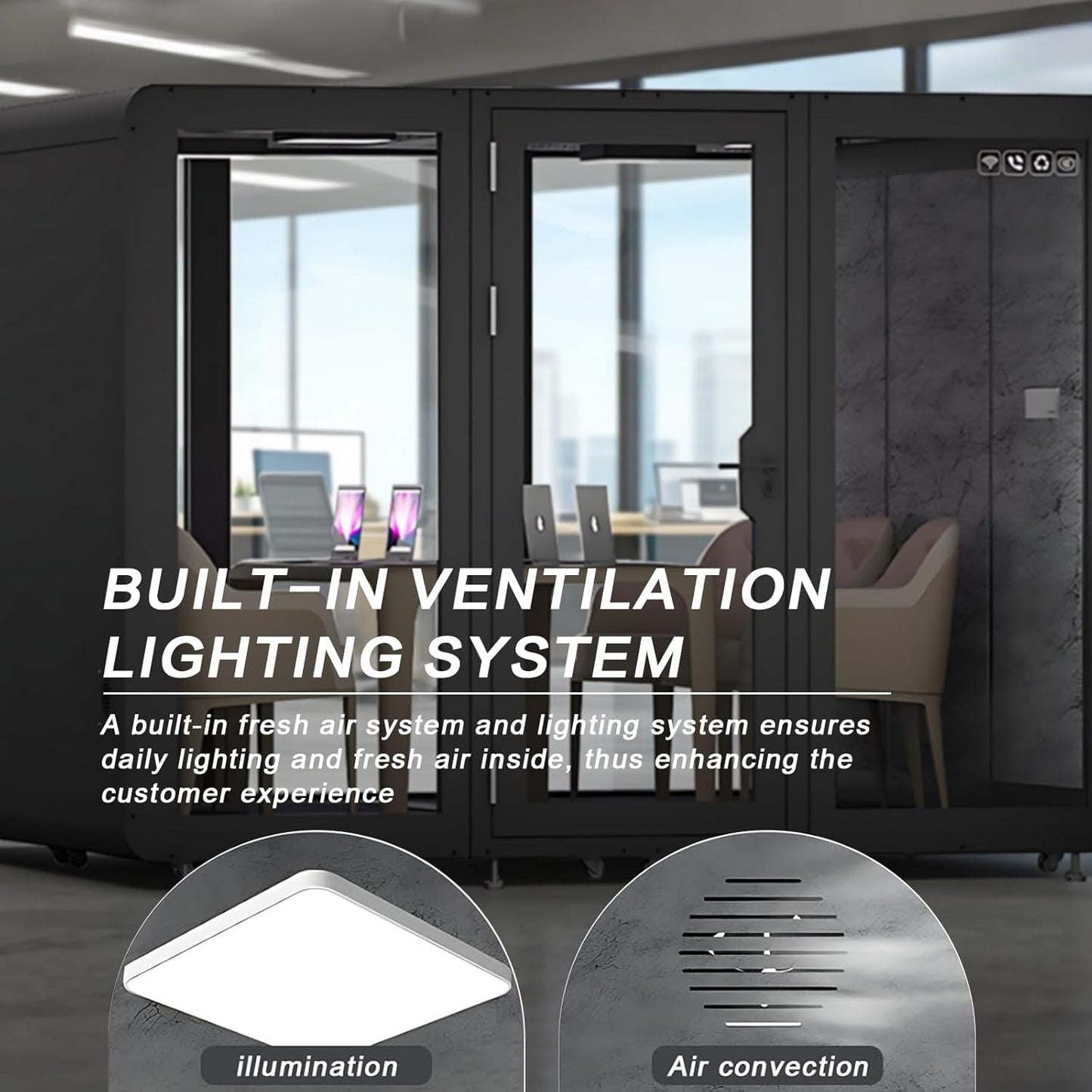 Office Sound Booth with Audio Privacy - Large Soundproof Room with Pulleys and Feet,Soundproof Room with Light,Ventilation,Socket for Meetings,Report Presentations (Black)