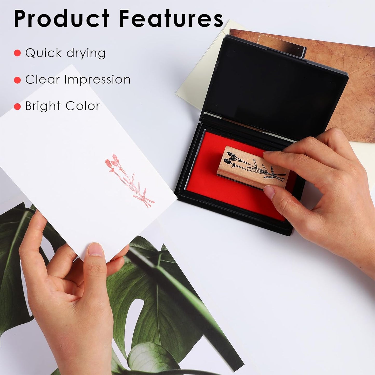 Red Ink Pad for Stamping, Finger Print Ink Pads for Rubber Stamps, Large Red Ink Stamp Pad, Thumbprint Ink Pad for Home Office Security Notary Supplies(4.72 x 3.66 Inches)