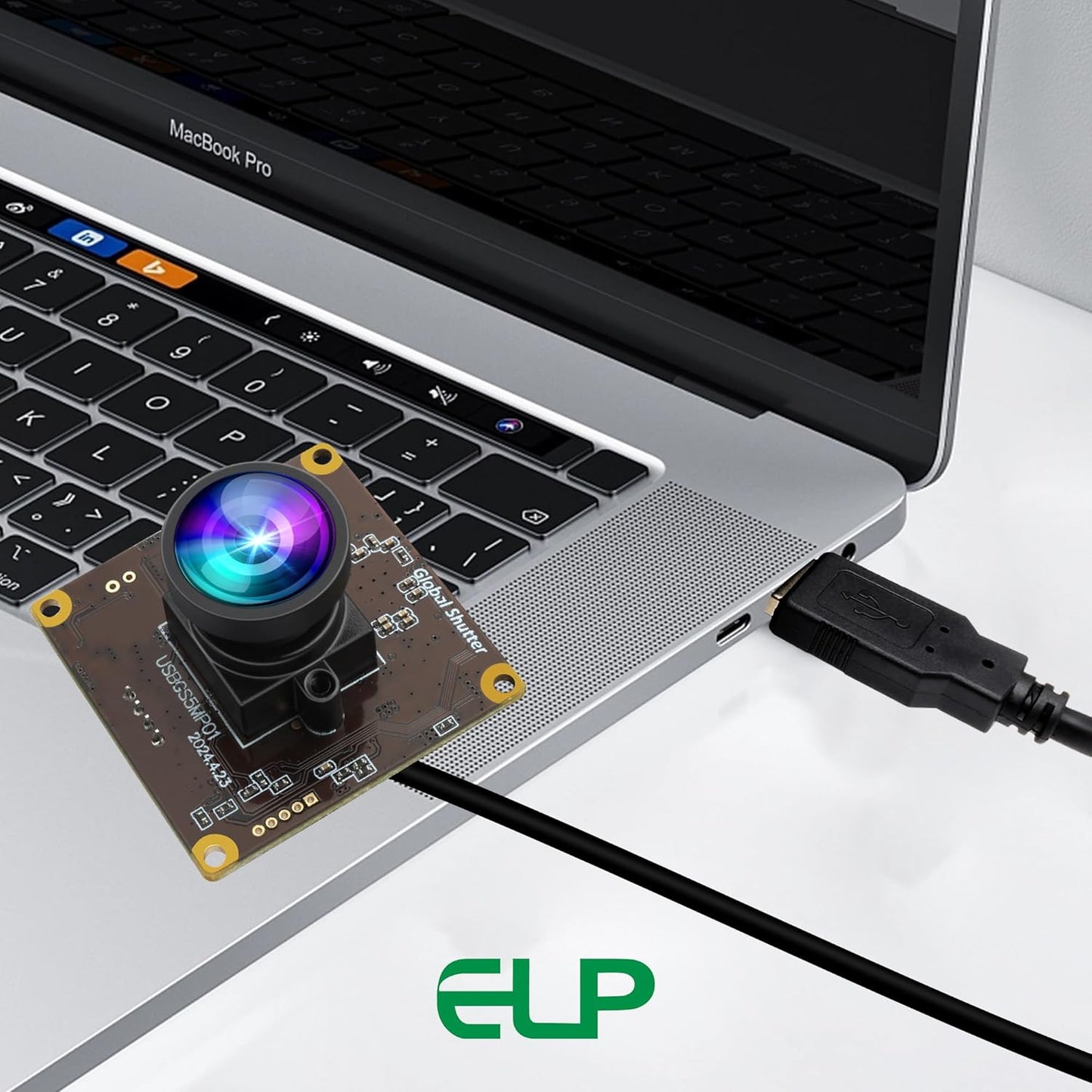 ELP 5MP Global Shutter 50fps USB Camera - Wide Angle Webcam for Live Streaming (100 No Distortion Lens)