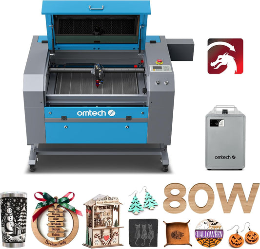 OMTech 90W CO2 Laser Engraver with LightBurn and Water Chiller, 20"x28" Laser Engraving Cutting Machine with Autofocus Autolift 4 Way Pass Air Assist, Commercial Laser Cutter