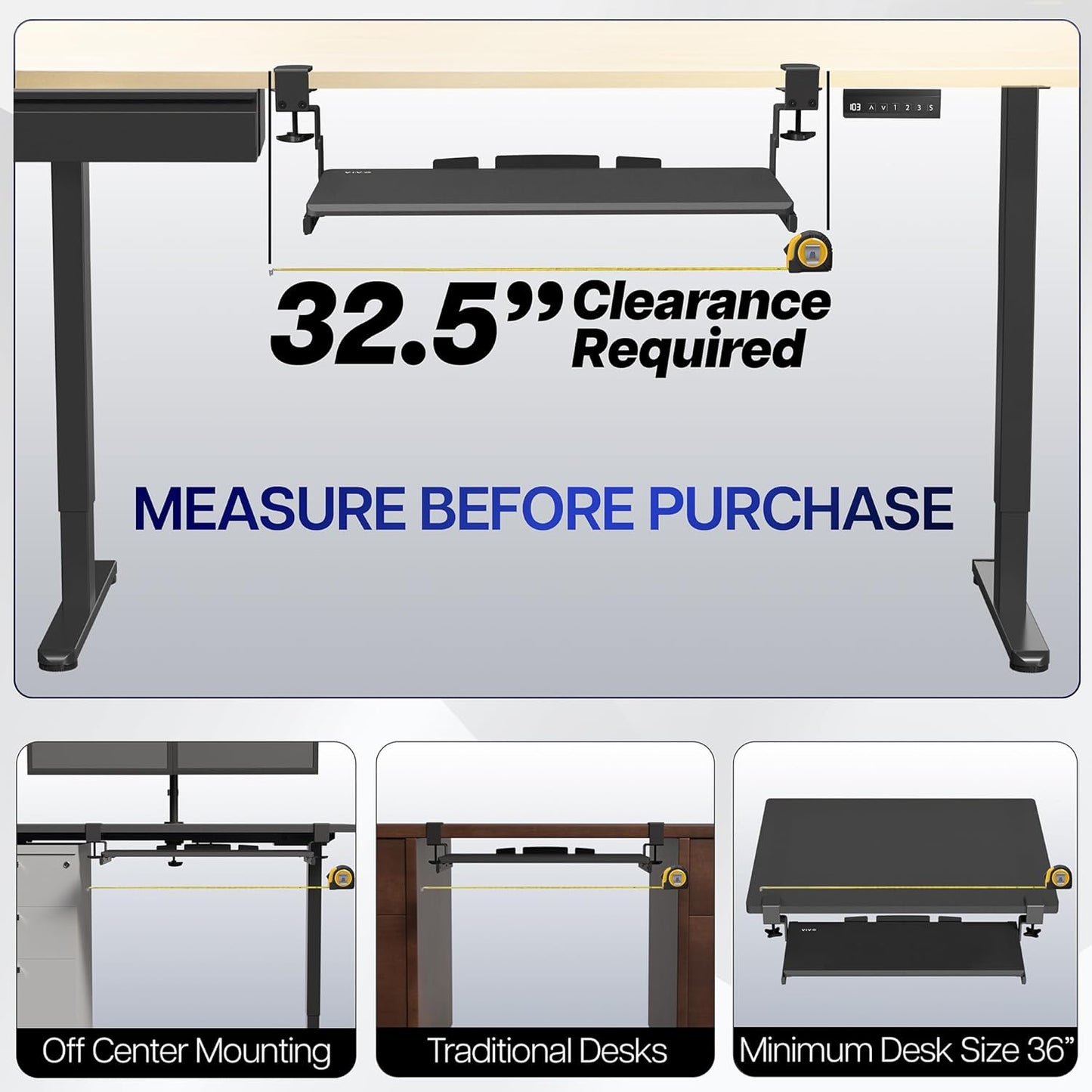 VIVO Large Height Adjustable Under Desk Keyboard Tray, C-clamp Mount System, 27(33 Including Clamps) x 11 inch Slide-Out Platform Computer Drawer for Typing, Black, MOUNT-KB05HB