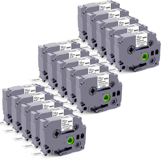 15Pack TZe TZ Tape 12mm 0.47 Laminated White Replacement for Brother P-Touch TZe-231 TZC-231 Label Maker Tape Compatible with Brother Label Maker PT-D210 PT-D220 PT-H110