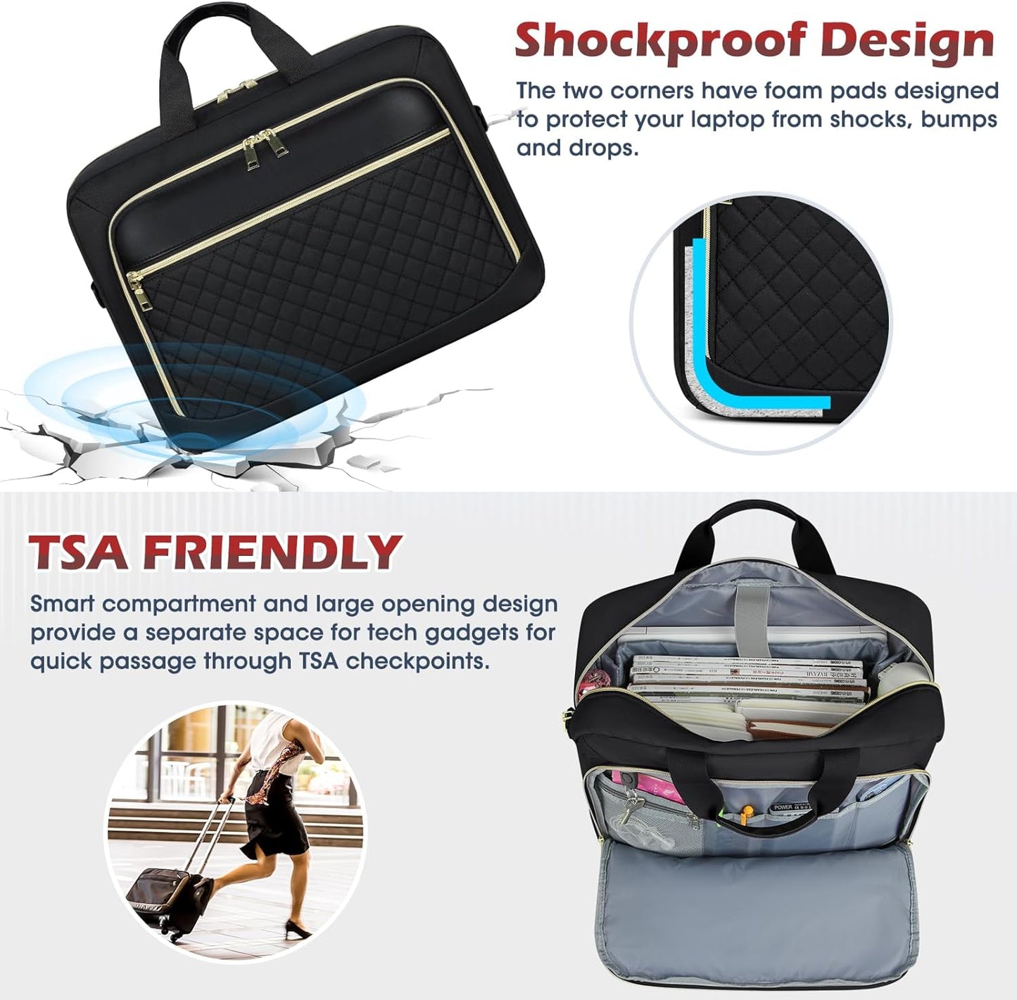 NEWHEY Laptop Bag 15.6 Inch Briefcase for Women Men Waterproof Laptop Messenger Bag Large Shoulder Computer Bag for Business Office Work College, Black