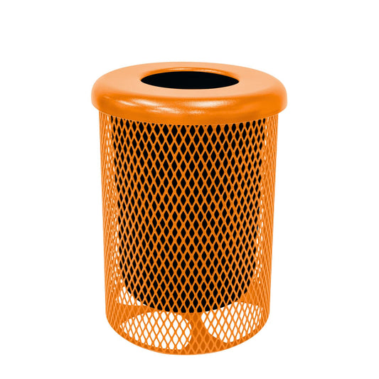 RFT-ORG Heavy Duty Round Trash Receptacle with Flat Top, Liner Included, 32 Gallon, Orange, Made in America