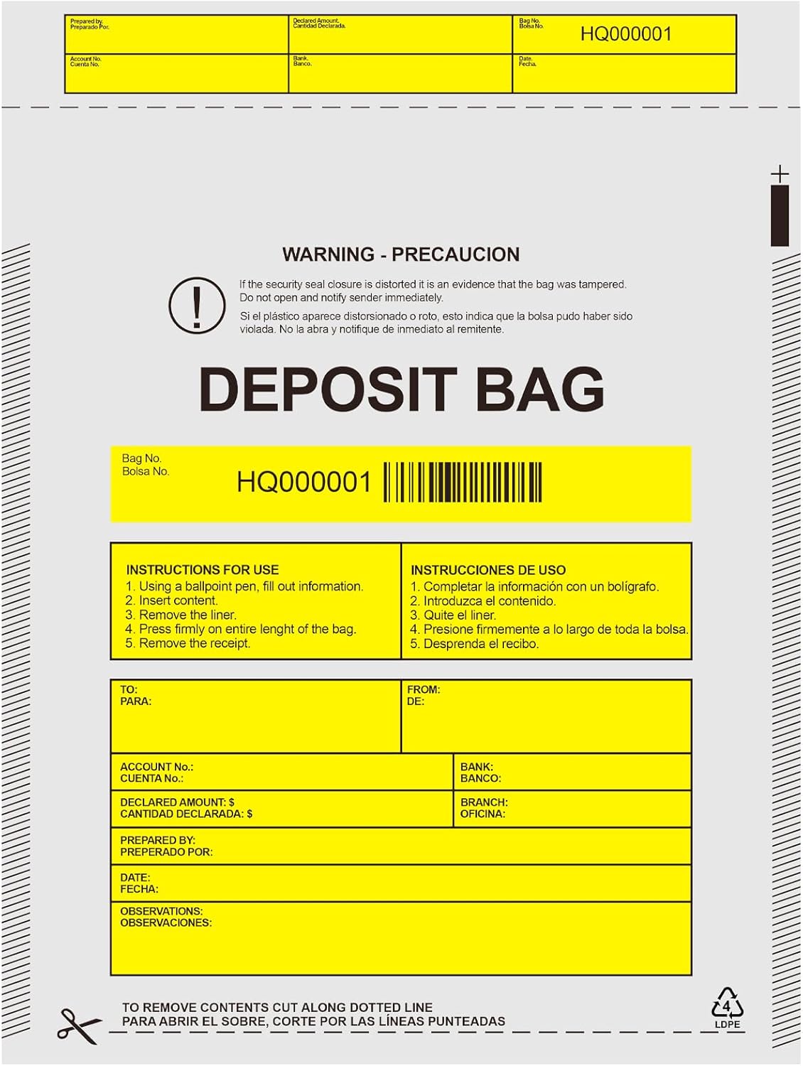 Plastic Deposit Bags 100 Pack 9''x12'', Opaque Security Bank Deposits,Cash register,Money bag for Cash,Bank Pocket,Tamper-Evident,Unique Barcode