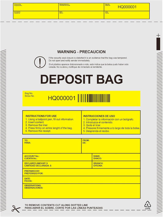 Plastic Deposit Bags 100 Pack 9''x12'', Opaque Security Bank Deposits,Cash register,Money bag for Cash,Bank Pocket,Tamper-Evident,Unique Barcode