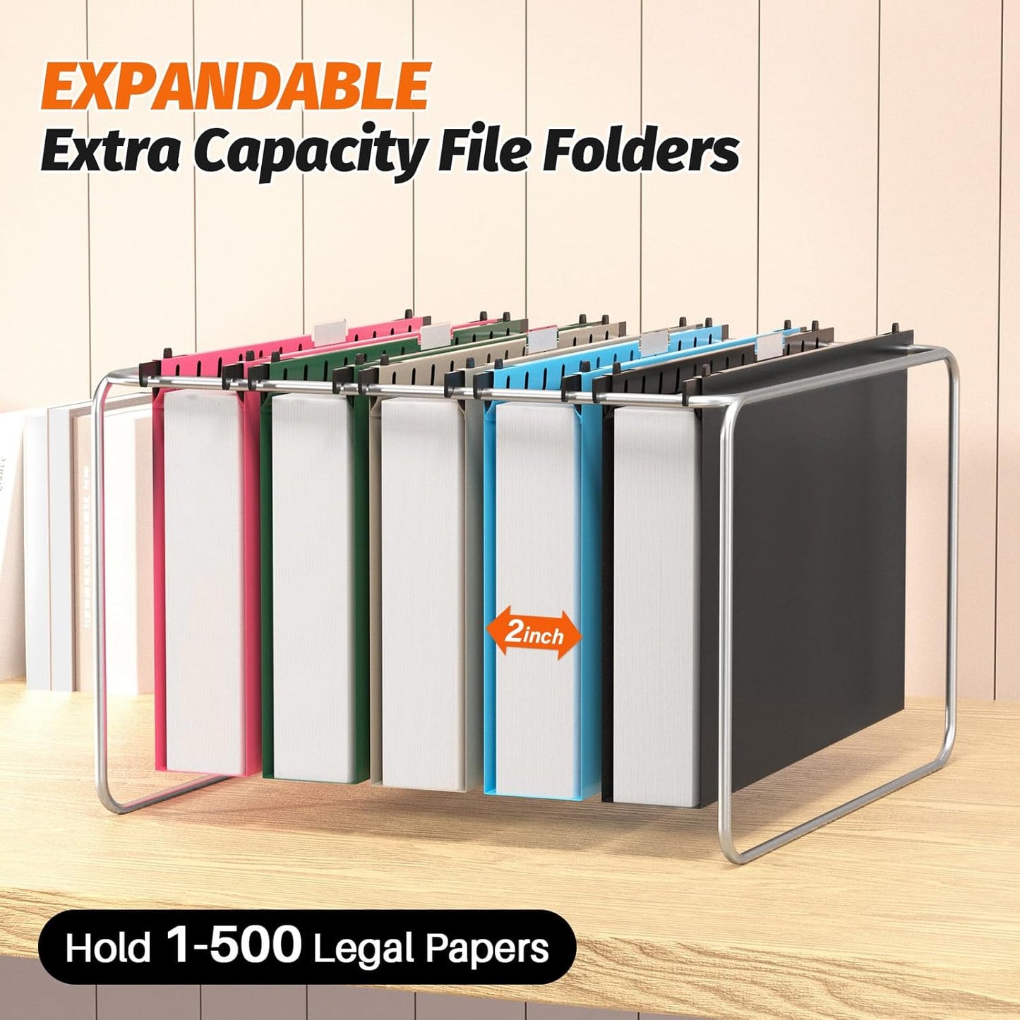Extra Capacity Legal Size Plastic Hanging File Folders,12 Pack Reinforced Legal Size Hanging Folder with Heavy Duty 2 Inch Expansion,for Bulky Files, Medical Charts,Assorted Colors