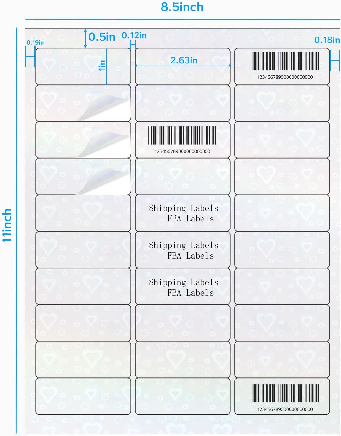 STARLIBOO Transparent Stickers Labels -1" x 2-5/8" Clear Address Labels Mailing Stickers for Laser/Inkjet Printer 8.5"×11"- 20 Sheet (Clear Holographic Heart)