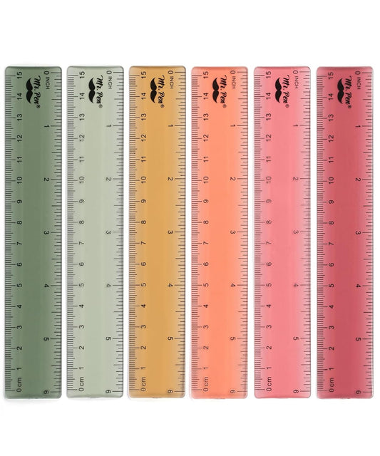 Mr. Pen- Ruler, 6 Inch, 6 Pack, Vintage Colors, Rulers for School, Clear Plastic Ruler, Back to School Supplies