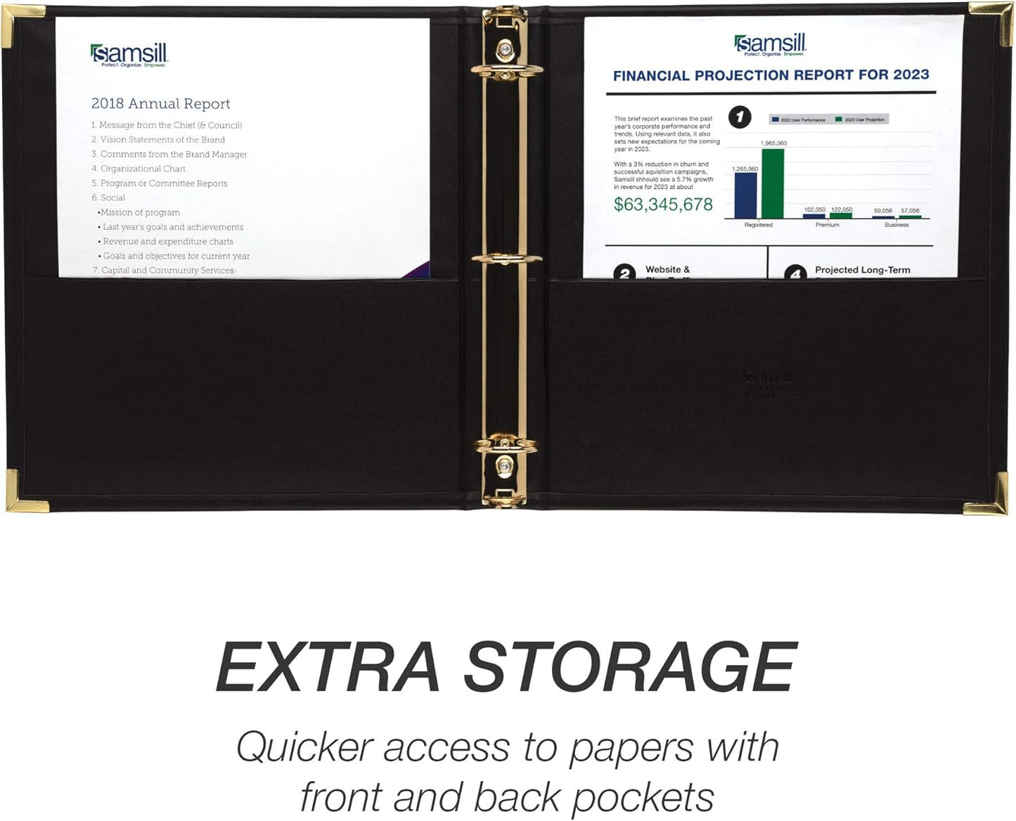 Samsill Classic Collection Leather 3 Ring Binder, Executive Presentation Portfolio, 1.5 Inch (Holds 325 Sheets), Brass Round Ring, Black