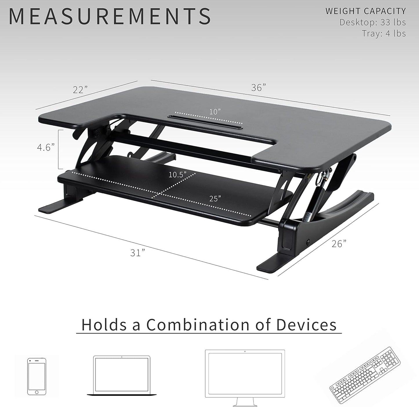 VIVO 36 inch Height Adjustable Stand Up Desk Converter, V Series, Quick Sit to Stand Tabletop Dual Monitor Riser Workstation, Black, DESK-V000V