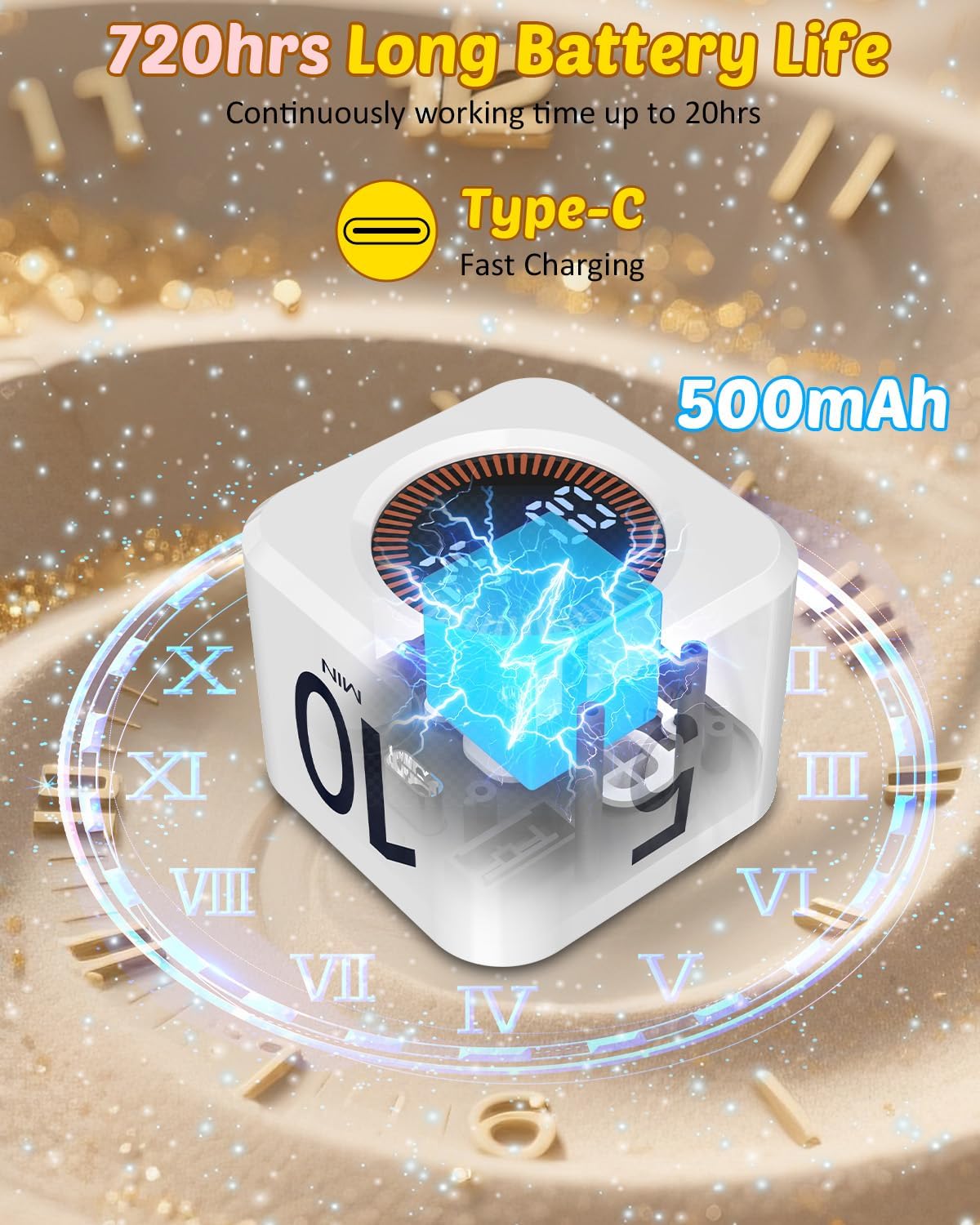 Pomodoro Timer Cube Visual Productivity Flip Timer for Kids Classroom Desk, 5/10/25/50min& Custom Countdown, Silent&Sound Mode Digital Cube for ADHD Study Work School Game Kitchen (White)