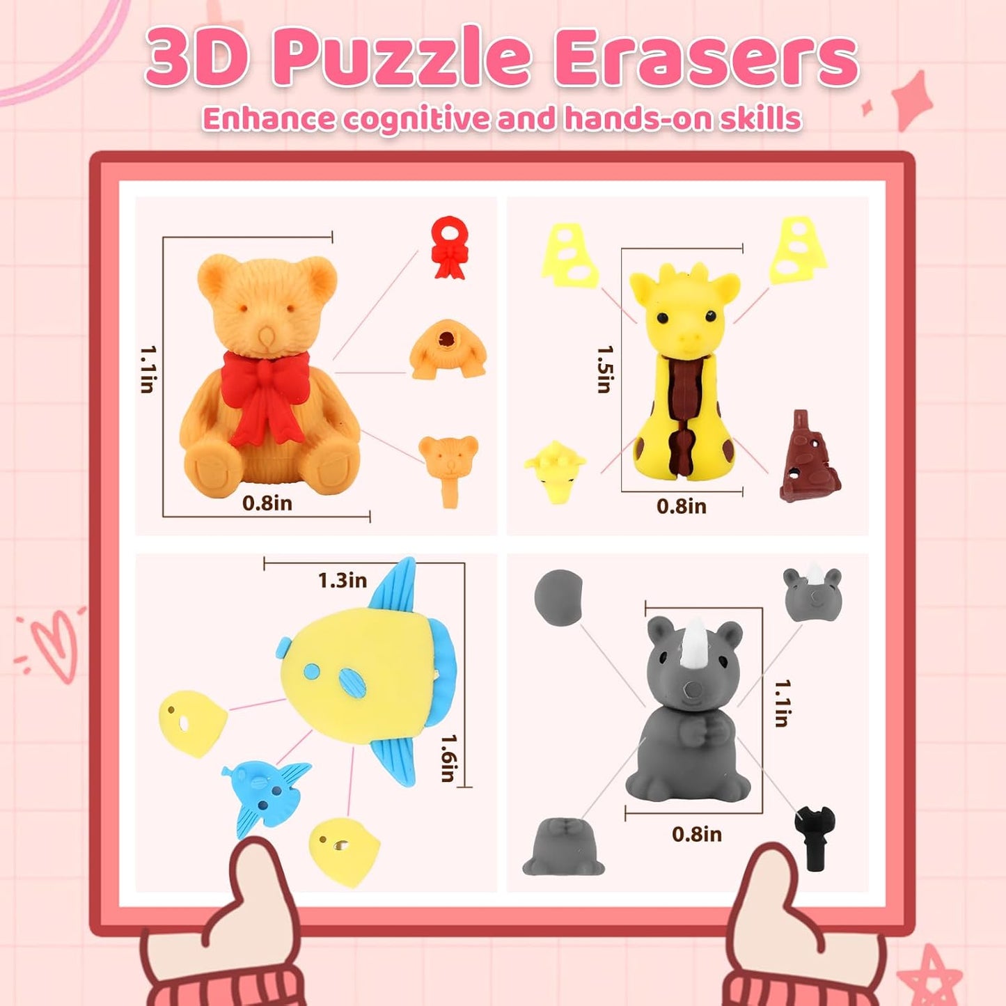 90Pcs Animal Erasers Bulk Cute Desk Pets Kids Puzzle Erasers Take Apart Cool 3D Eraser Mini Pencil Eraser Fun Party Favors for School Supplies Classroom Rewards Easter Egg Fillers Gifts