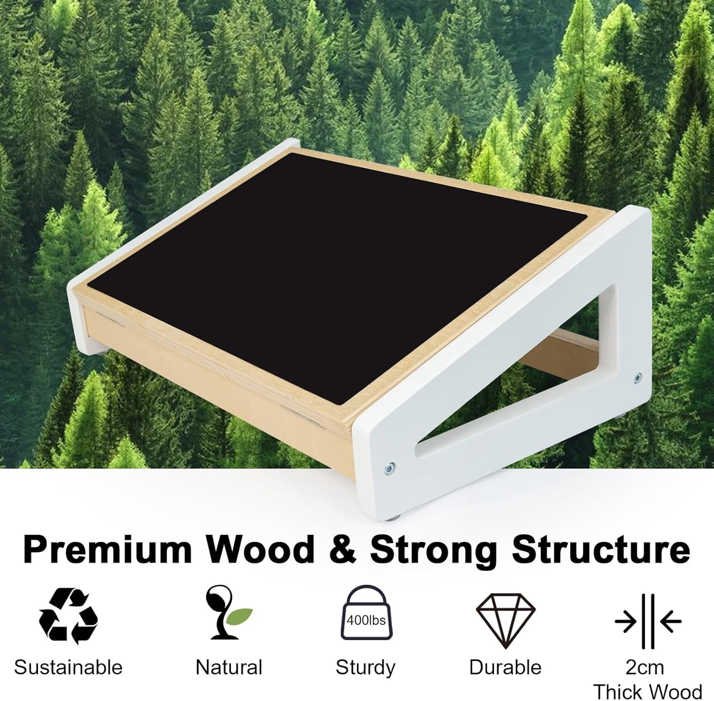 WOOD CITY Foot Rest for Under Desk at Work, 3 Heights Adjustable Footrest with Silicone Surface, 2 in 1 Foot Stool Improve Posture, Reduce Fatigue & Pain, Ideal for Home/Office/Gaming (Natural-White)