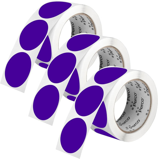 Perco Purple 2-Inch Round Circle Dot Sticker Labels - Multi-Roll Pack (3 Rolls, 500 Labels Each) - Permanent Adhesive, Vibrant Colors, Strong Hold - Perforated for Easy Use - Made in USA