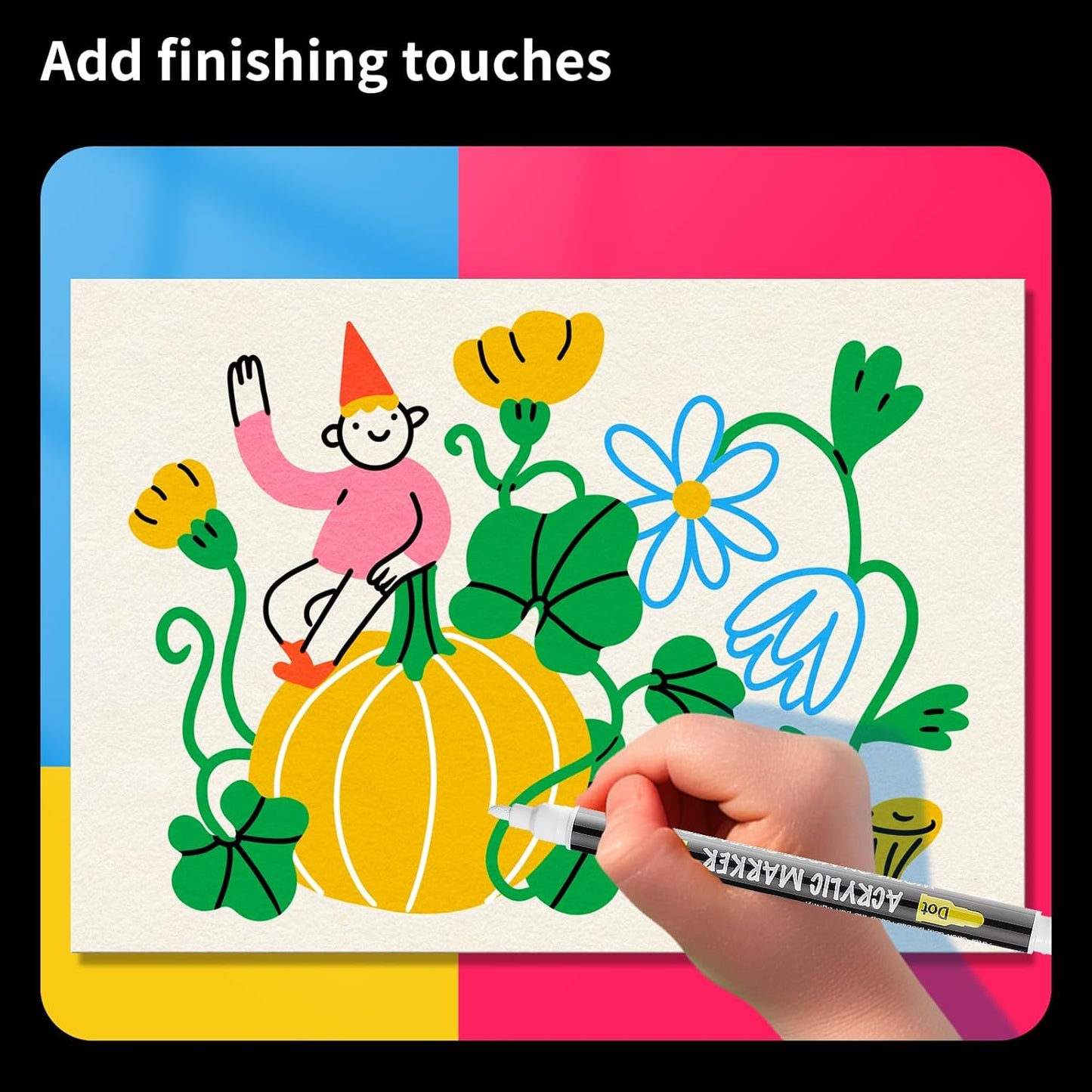 NAWOD 3 White Acrylic Paint Pens, Dual Tip (Fine 1mm + Dot 5mm) Permanent Markers for Rock, Fabric, Canvas, Ceramic, Glass, Wood, Paper, Labeling, Drawing, DIY Crafts