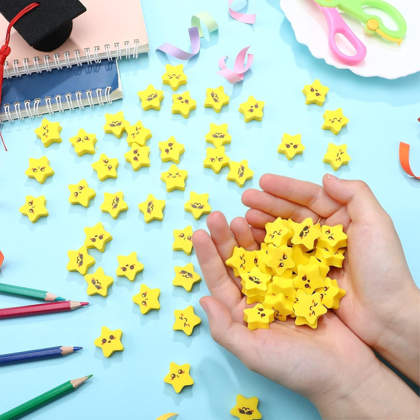 PerKoop 60 Pcs Mini Erasers for Kids Cute Star Erasers Bulk Welcome Back to School Gifts for Students Classroom Rewards Prizes Party Favors