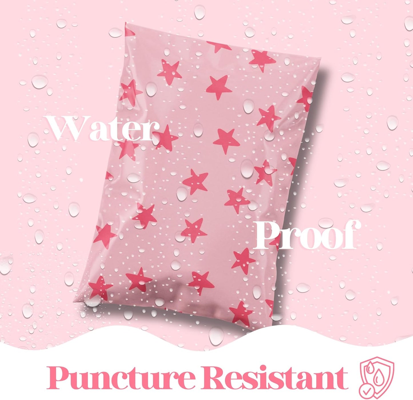 10x13 Designer Poly Mailer 100 Pack Heavy Duty Waterproof Self Seal Shipping Bags for Small Business Large Mailing Envelopes Bulk Tear Resistant Cute Packaging Seeing Stars Pink