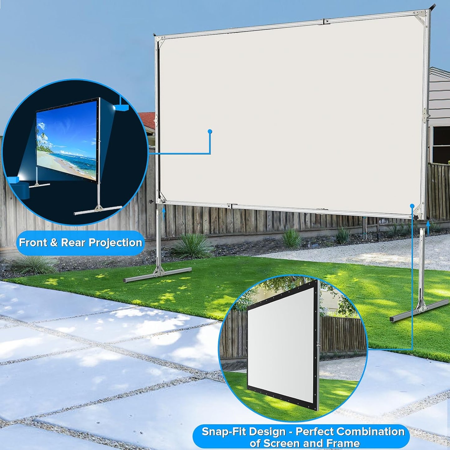 180 inch Projector Screen with Stand,Upgraded 3 Layers PVC 16:9 Large Outdoor Projector Screen,Portable Outdoor Movie Screen with Carrying Bag for Large Commercial Performance