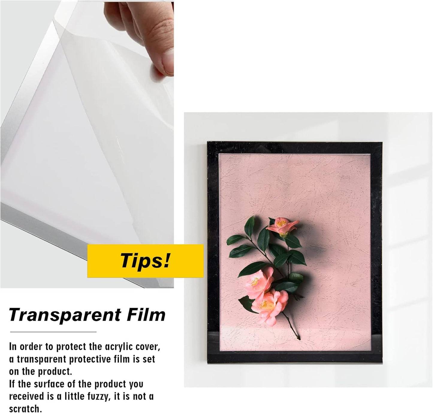 Acrylic Magnetic Sign Holder, Easy-Opening 11 x 17 Wall Mount Display Frames, Self Adhesive Back Plastic Clear Document Frame, Horizontal & Vertical Display (Black, 12Pack)