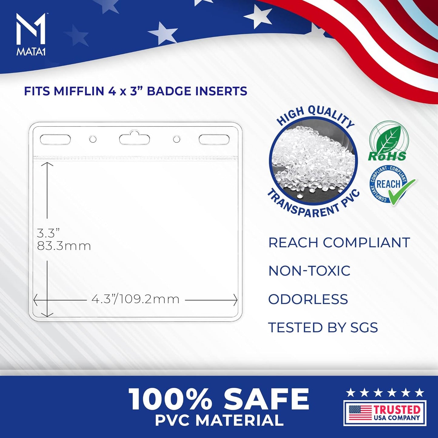 Mata1-USA Plastic Extra-Thick Horizontal Card Protector (Clear, 4x3 Inch, 250 Pack), Large Size No Zipper ID Name Badge Holder