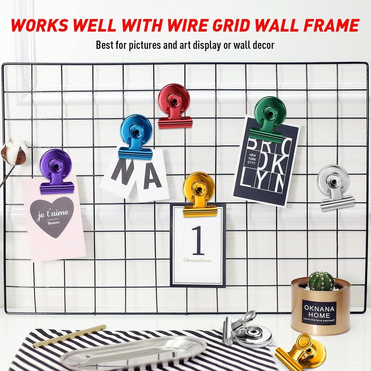 FINDMAG 48 Pack Magnetic Clips for Photo ANG Picture Display, Strong Scratch-Free Refrigerator Magnets, Heavy Duty Clips for Picture Hanging, Whiteboard, Kitchen, Office, School Use.