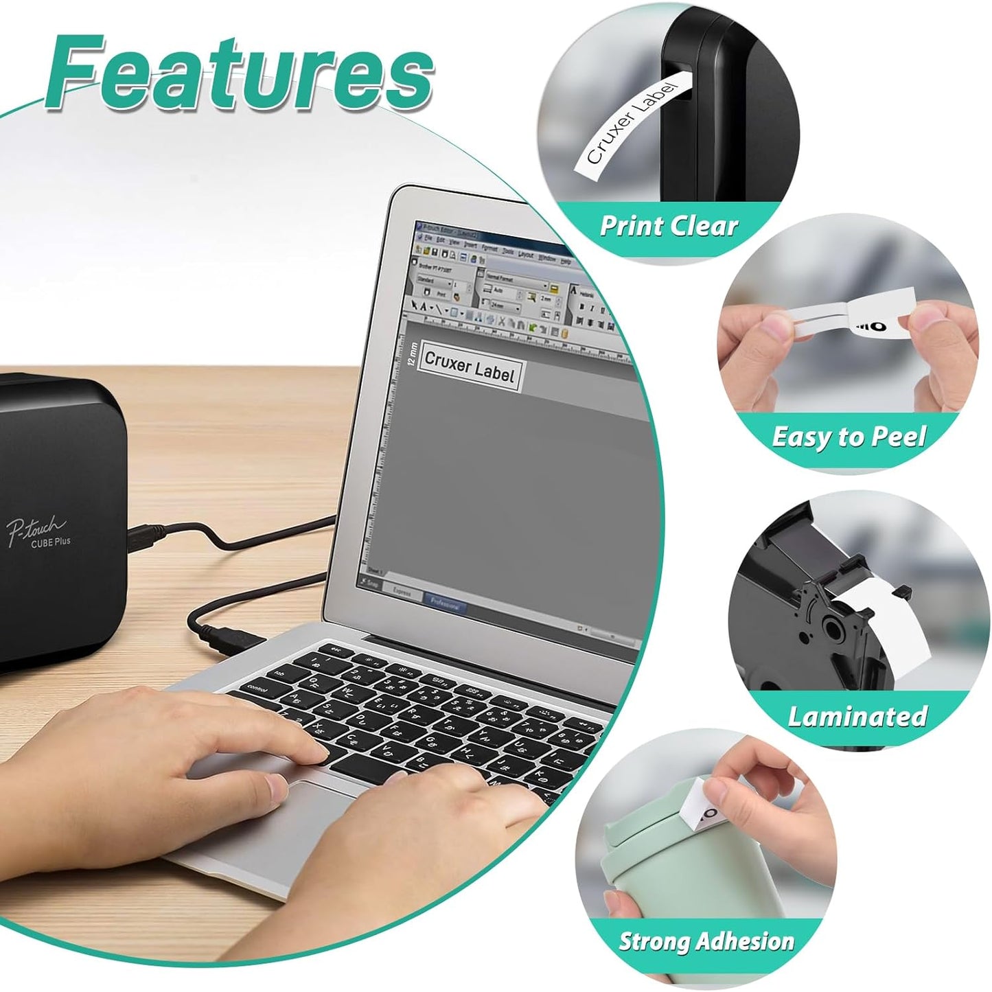 Cruxer 10 Pack Replacement for P-Touch TZe-231 TZe231 TZ231 12mm 0.47" Black on White Laminated Label Tape Compatible for Ptouch PT-D200 PT-D210 PT-D400 PT-H100 PT-1230PC Label Makers