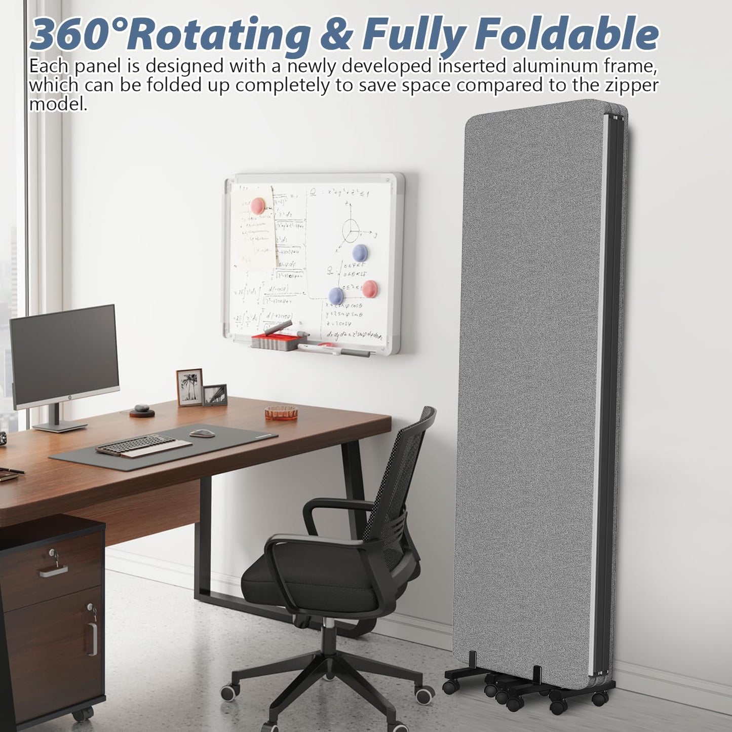 Acoustic Room Divider Privacy Panel with Wheels, 3 Panel Soundproof Room Divider (Aluminum Frame) for Room Partition, Folding Room Dividers Separation Office Cubicle Wall Sound Proof Partition Divider