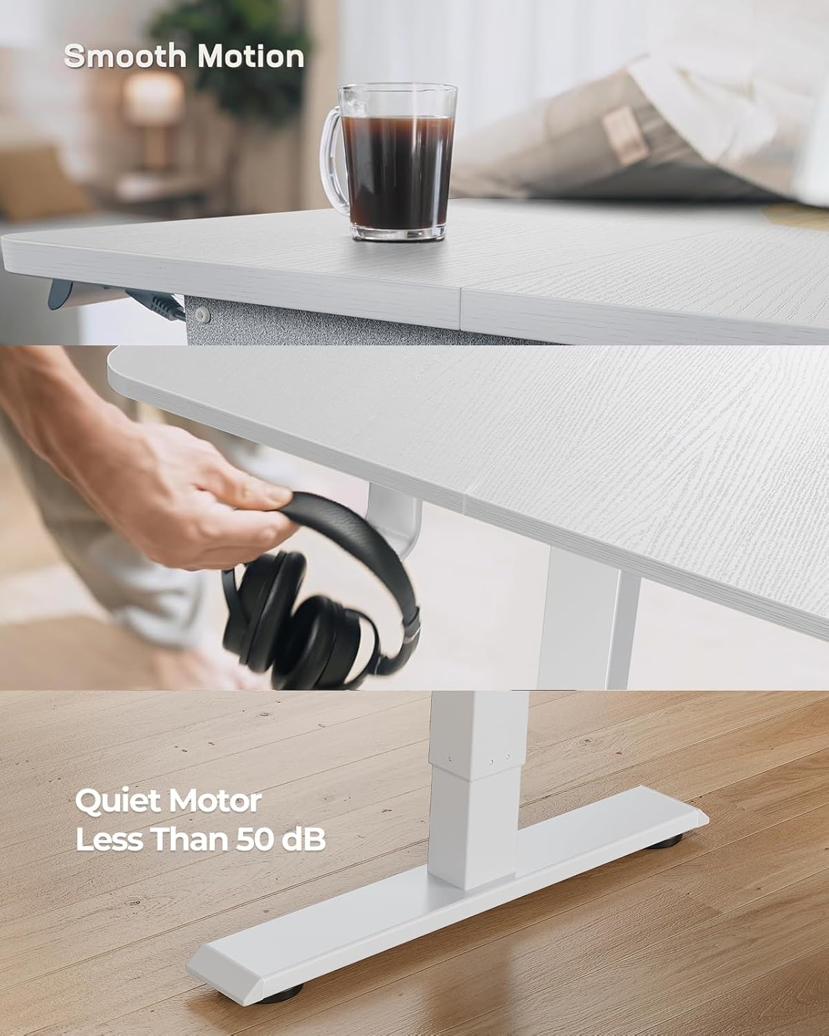 Marsail Standing Office Desk,Adjustable Heights,Stand Up Desk,55x28 Inches Desktop Sit Stand Home Office Gaming Computer Desk with 4 Memory Presets,Headphone Hook,Cable Organizer, White