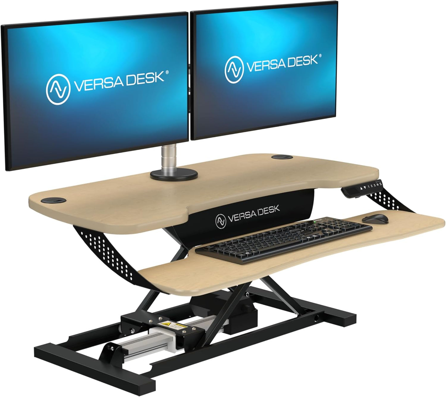 VERSADESK® PowerPro™ Elite 36” x 24" – App Controlled Electric Standing Desk Converter w/USB Charging Port. Raises up to 20”. Fully Assembled – Includes LED Lights. Supports 80 lbs. – Maple