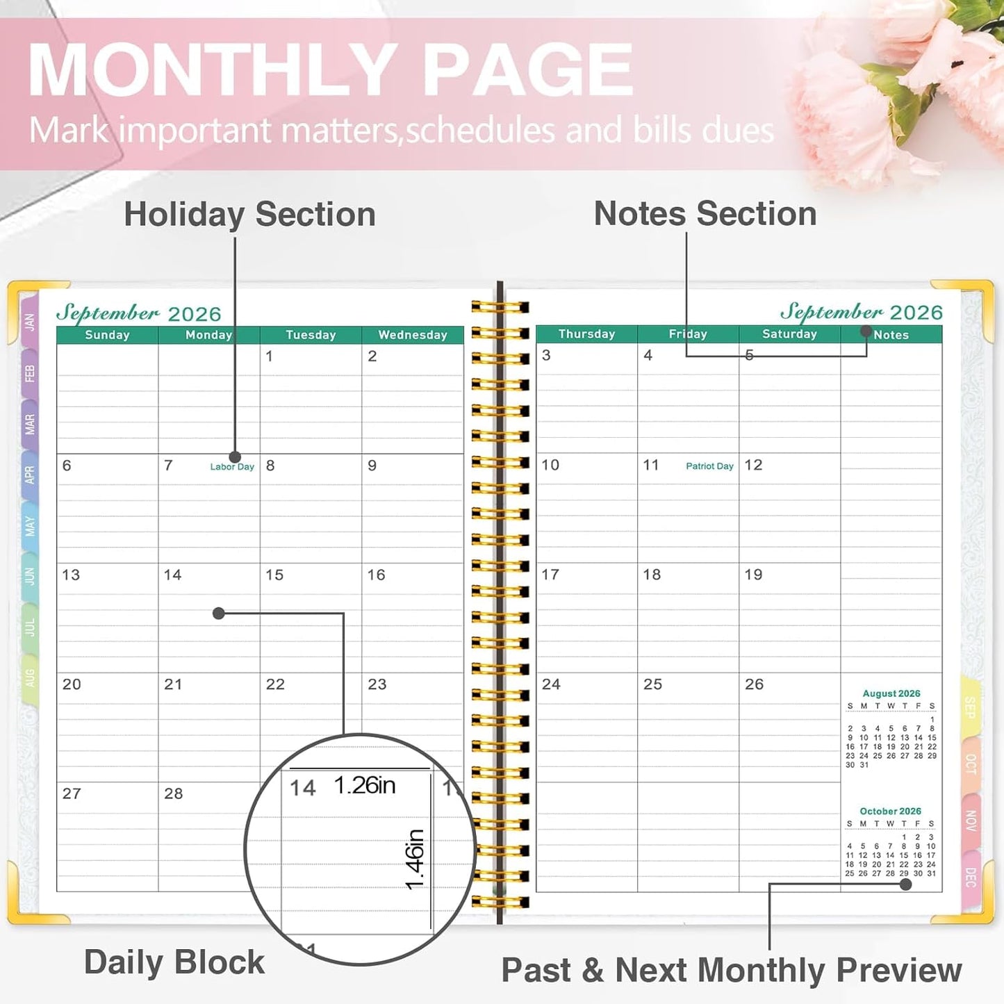 GuassLee 2026 Planner – Weekly & Monthly Planner Organizer from Jan 2026 - Dec 2026, 6.1"x8.4" Daily Agenda Planning Book with Pocket, Stickers & Tabs for Women Students Office, A5 Size
