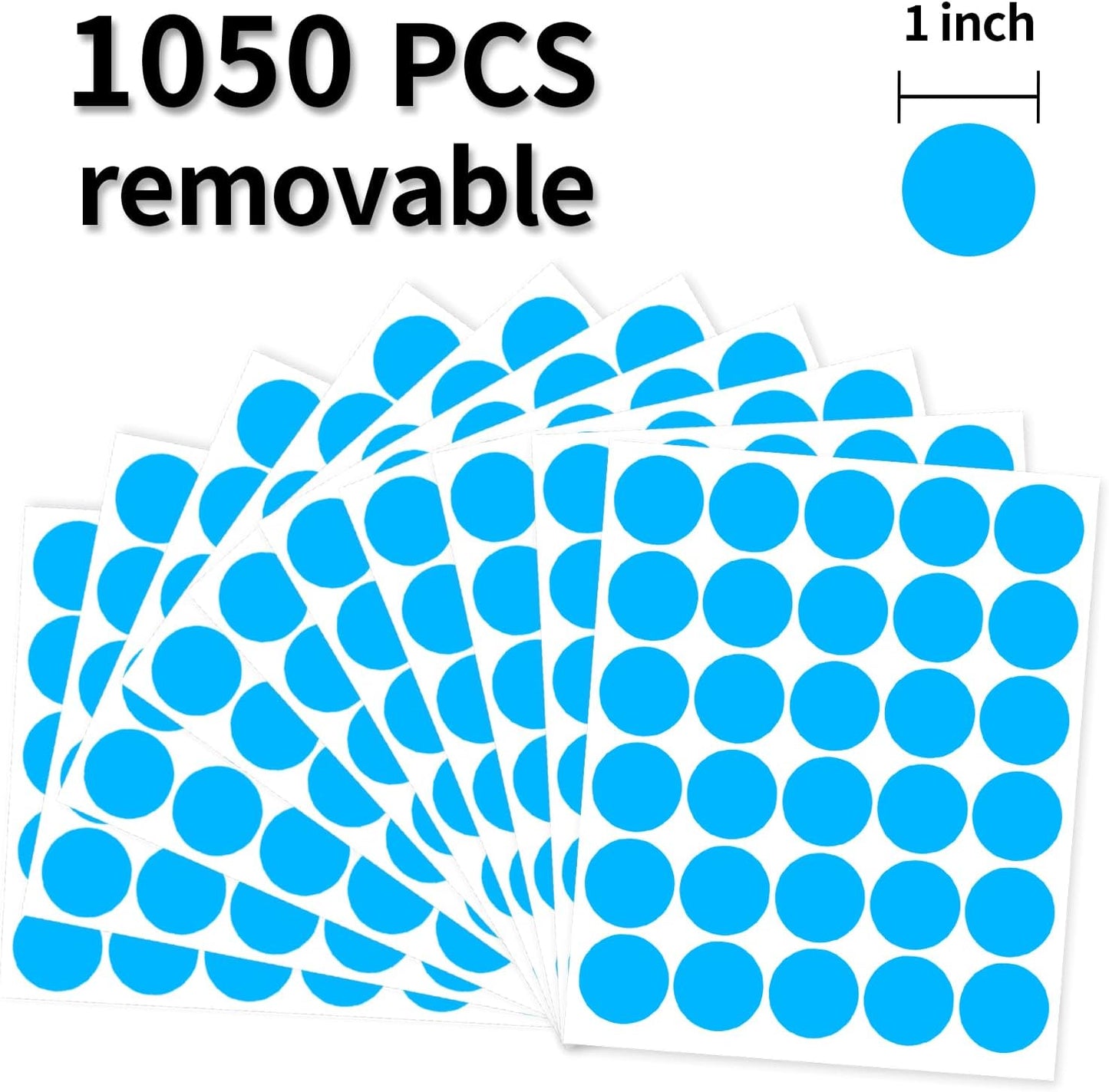 1 Inch Removable Color Code Dot Sticker Round Labels,Garage Sale Stickers Price Tags Label Blank Yard Sale Circle Dot Stickers Removable Writable Not Blurry (1050 Pack,Blue)