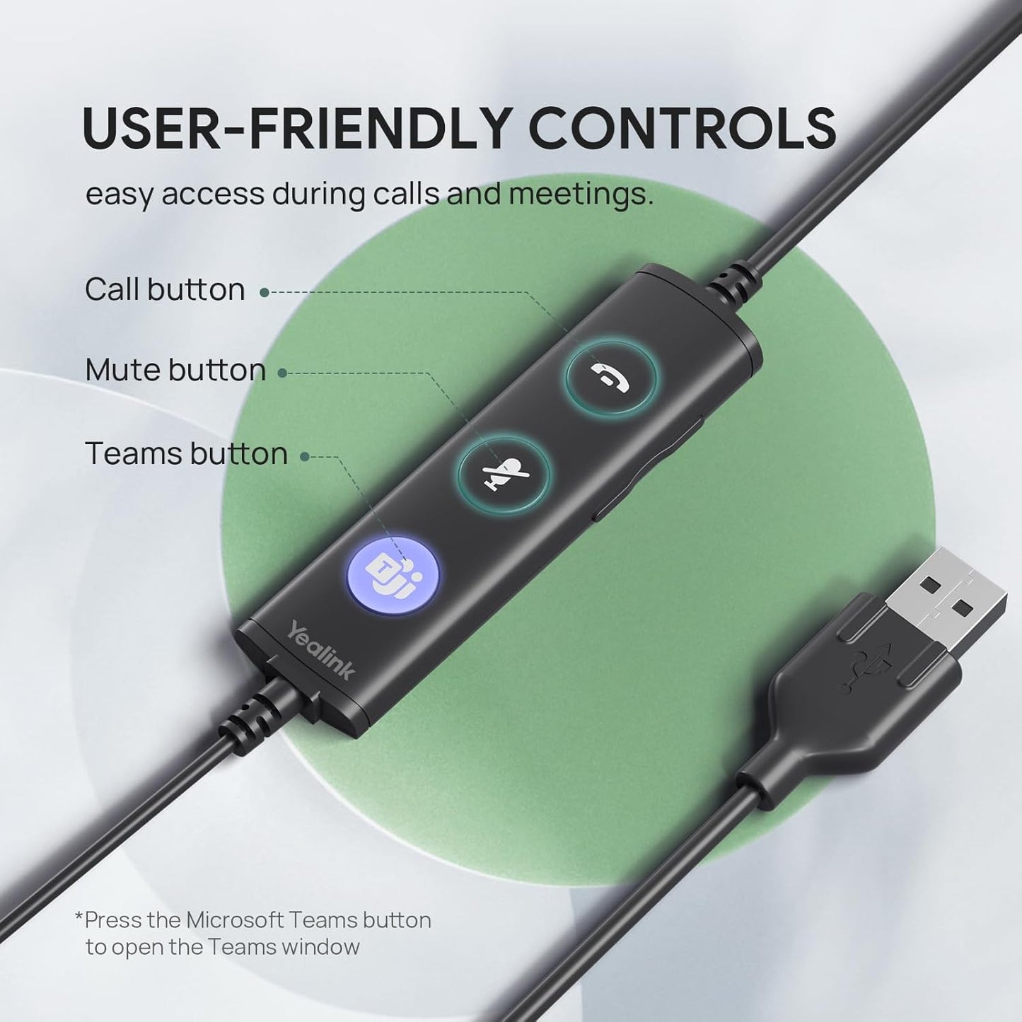 Yealink UH34 Wired Headset, Single Ear USB Headset with Noise Cancelling Mic, Teams Certified, Mono Headset for PC Laptop VoIP Phone, All Day Comfort Design, Mute Button, Busylight