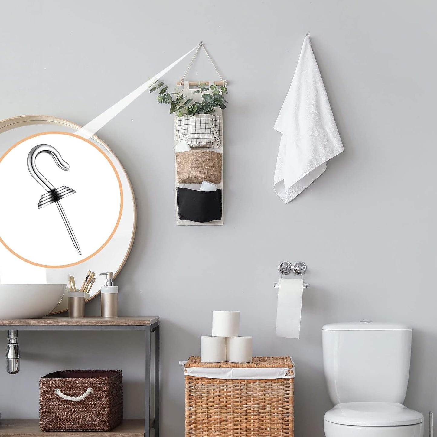 Hotop 60 Pieces Push Pin Wall Hooks Metal Thumb Tack Hangers Iron Alloy Nail Decorative Picture Hooks for 20 Lbs Home Office School Party Supply (Silver)