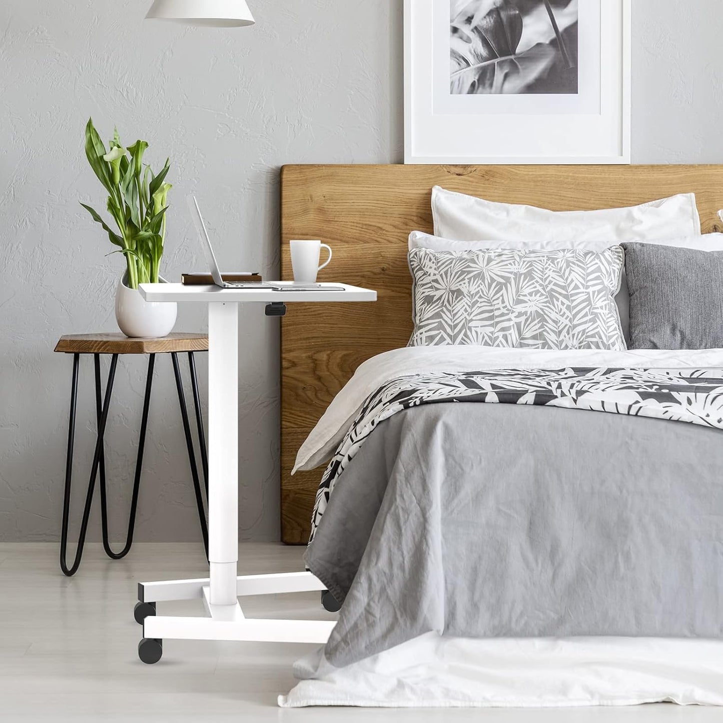 28-Inch Mobile Standing Desk Adjustable Height, Portable Standing Desk with Lockable Wheels, Rolling Table for Home Office Classroom Hospital (Snow-White)