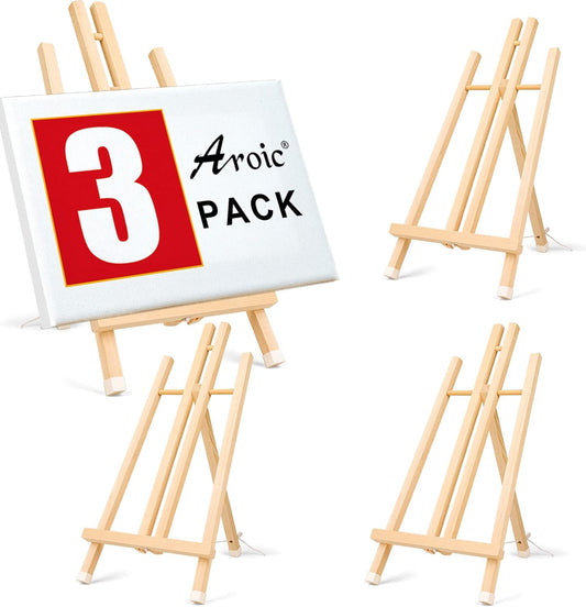 3 Pack 15 Inch Wood Easels, Easel Stand for Painting Canvases, Art, and Crafts, Tripod, Painting Party Easel, Kids Student Tabletop Easels for Painting, Portable Canvas Photo Picture Sign Holder