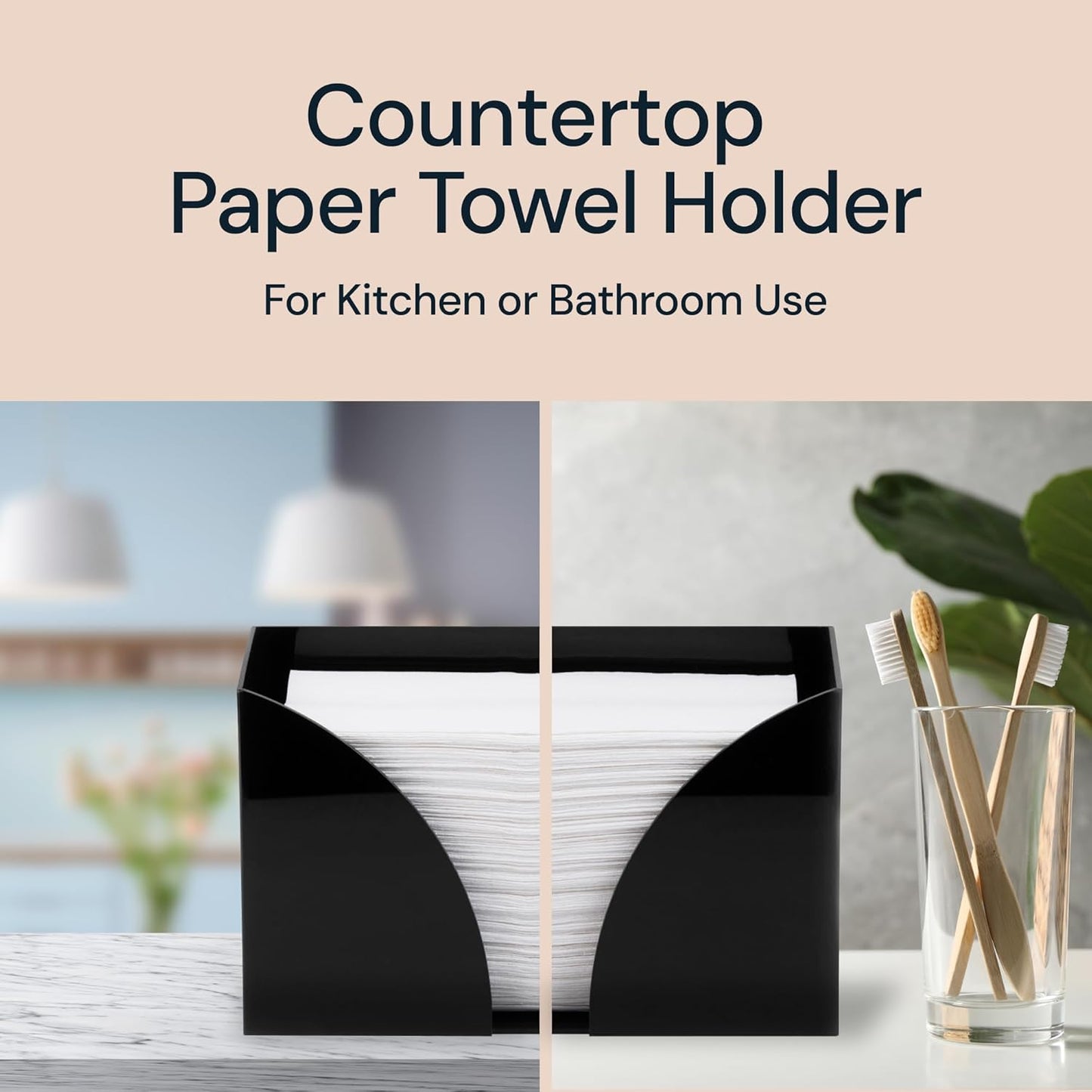 Acrylic Countertop Paper Towel Holder Dispenser - 1-Pack, Black, Rectangular - Napkin Holder & Rectangle Tissue Box Cover - Bathroom Accessories, Organizers & Storage