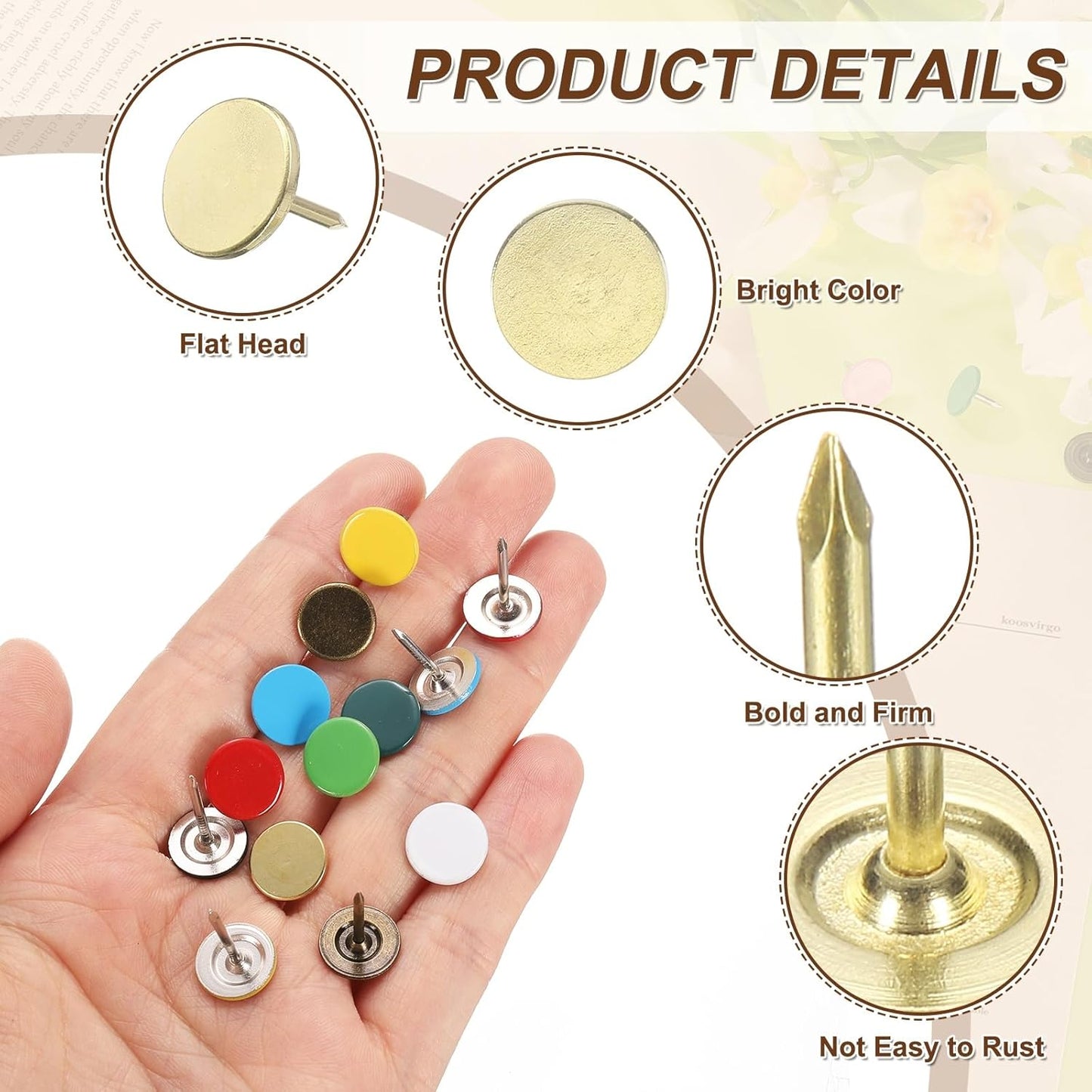 uxcell 100Pcs Upholstery Tacks, 11mmx13mm Flat Head Thumb Tack Decorative Furniture Nails Push Pins for Furniture Sofa Headboards, Gold