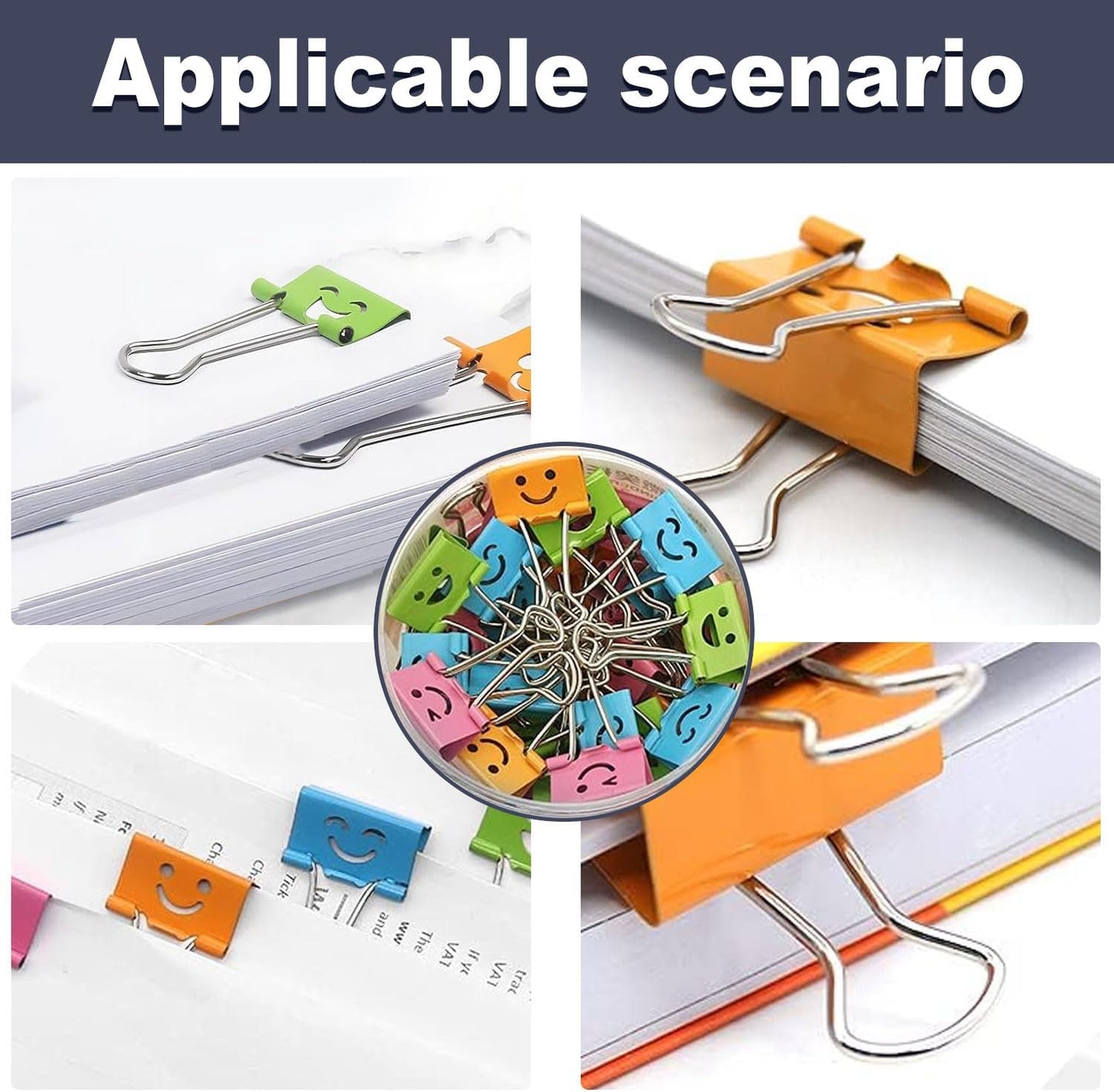 40 Pack Smiling Binder Paper Clips, Mini Metal Binder Clips for Kitchen, Send Goods from Local Warehouse, Cute Binder Clips, School Personal Document Organizing Classifying, Office, Paper Clamps