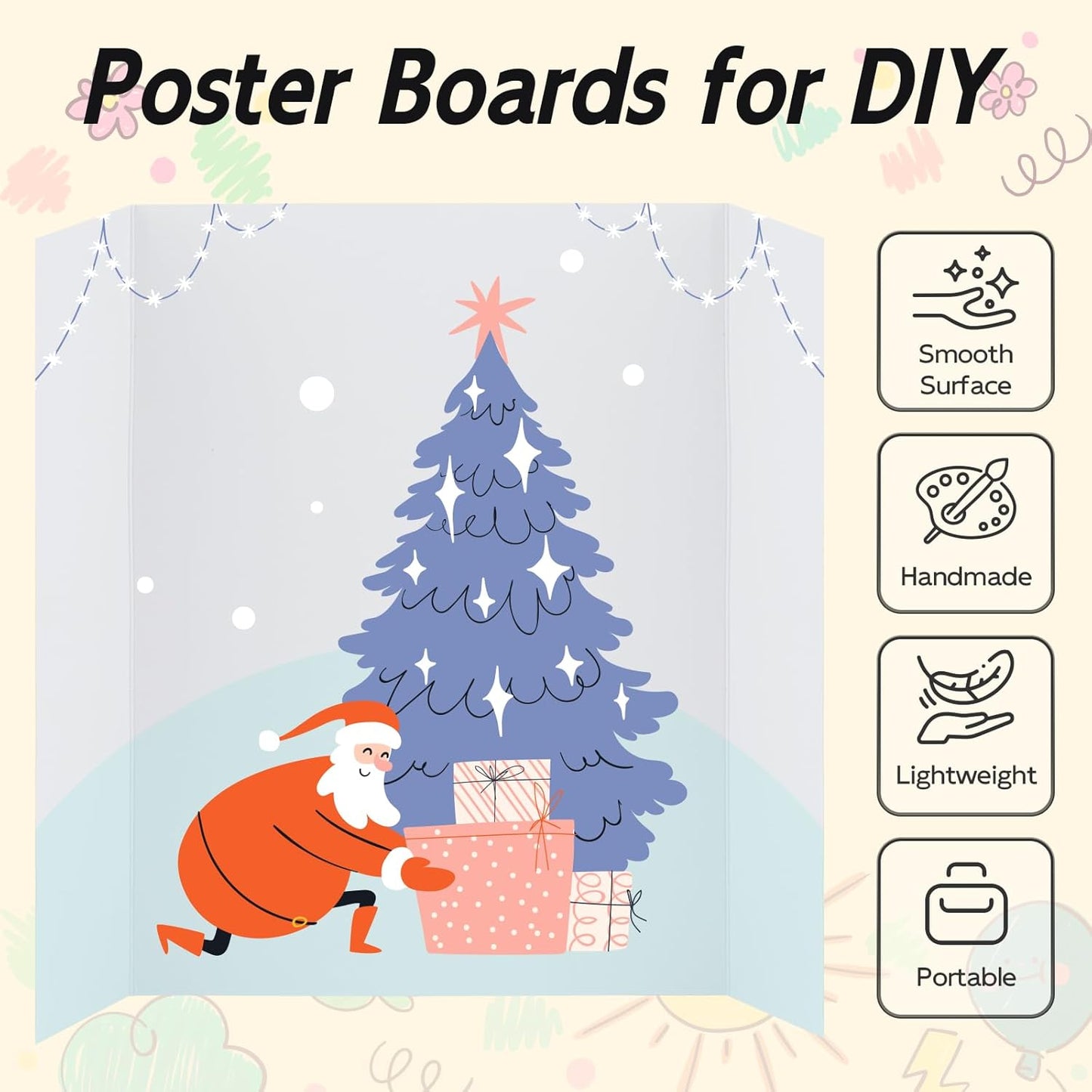 12 Pack Trifold Poster Board, 14x22 Inches White Presentation Board, Portable Display Board for Science Fair, School DIY Project and Business Exhibitions